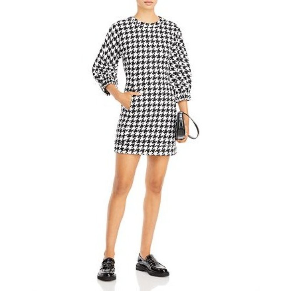 Aqua X Scout the City Houndstooth Balloon Sleeve Mini Dress NWT Small